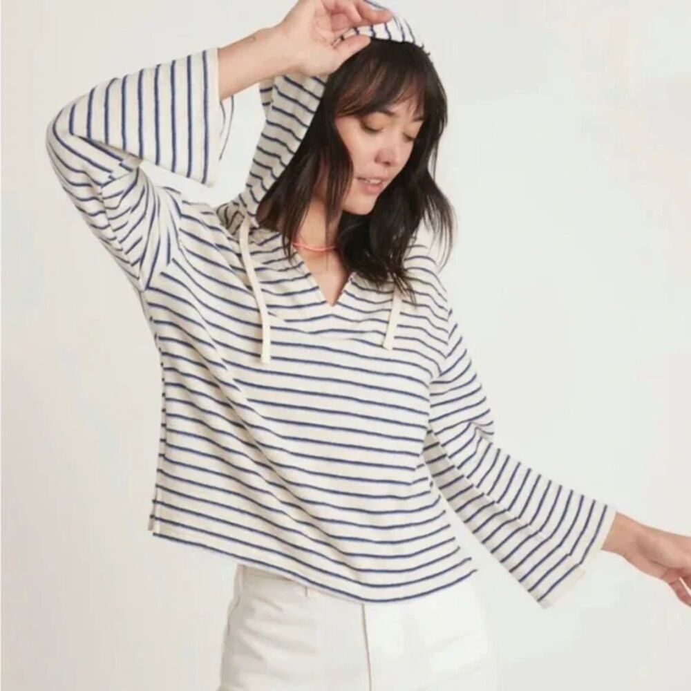 Marine Layer Playa Hoodie in Navy/Cream Stripe size XL